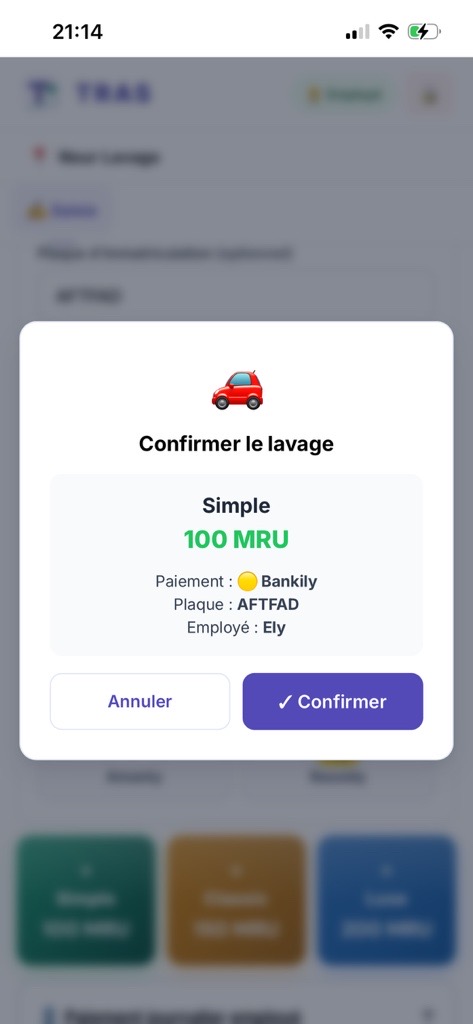 Saisie lavage auto